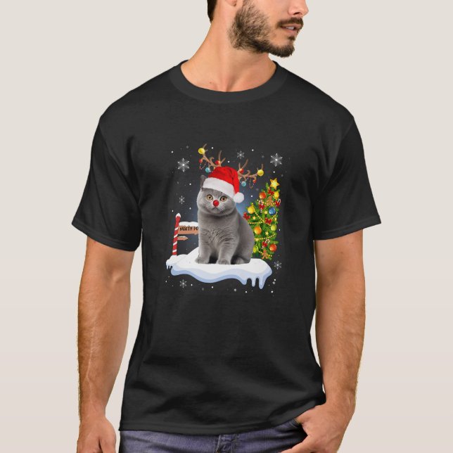 Funny Ugly Sweater Cat Reindeer North Pole Christm T Shirt (Framsida)