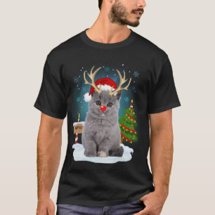 Funny Ugly Sweater Cat Reindeer North Pole Christm T Shirt
