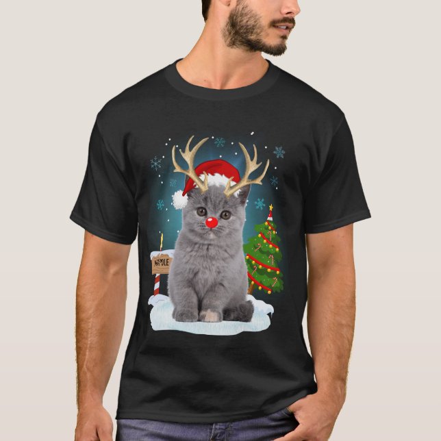 Funny Ugly Sweater Cat Reindeer North Pole Christm T Shirt (Framsida)