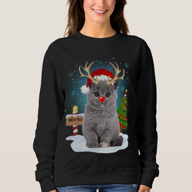 Funny Ugly Sweater Cat Reindeer North Pole Christm T Shirt (Framsida)