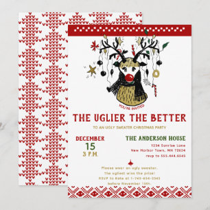 Funny Ugly Sweater Reindeer Nordic Julfest Inbjudningar