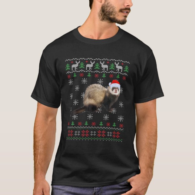 Funny Ugly Sweater Xmas Animals Christmas Weasel L T Shirt (Framsida)