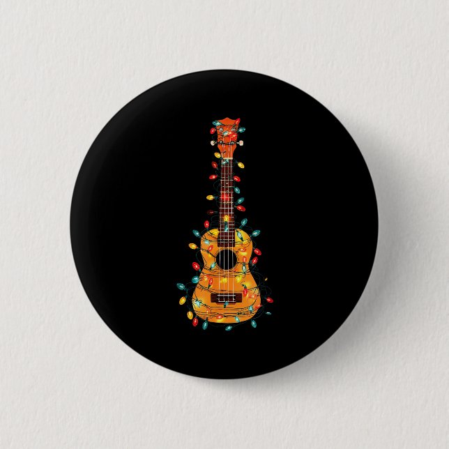 Funny Ukulele Christmas Graphics Lights Lover Play Knapp (Framsida)