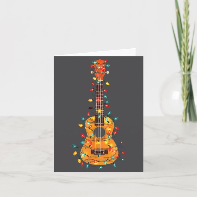 Funny Ukulele Christmas Graphics Lights Lover Play Kort (Framsida)