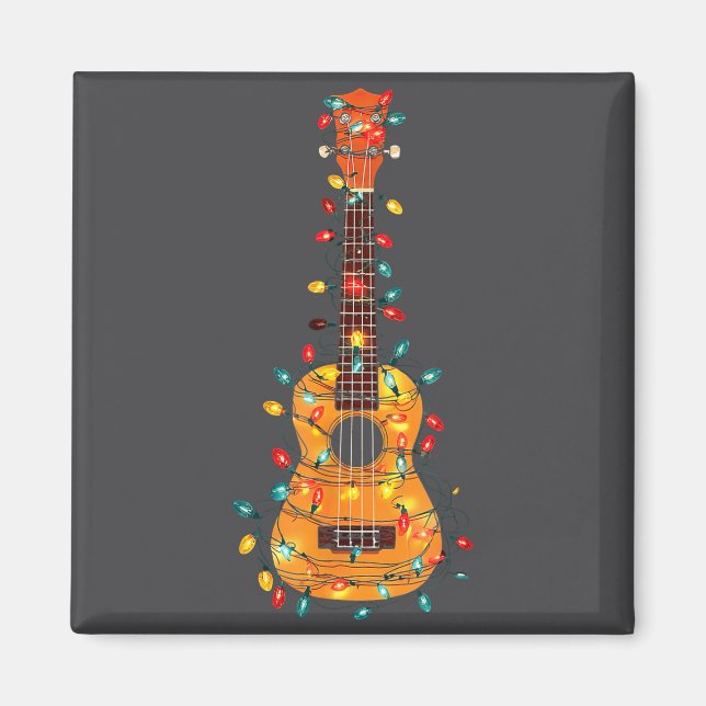 Funny Ukulele Christmas Graphics Lights Lover Play Magnet (Framsidan)