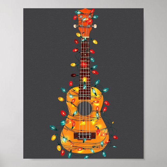Funny Ukulele Christmas Graphics Lights Lover Play Poster (Framsidan)