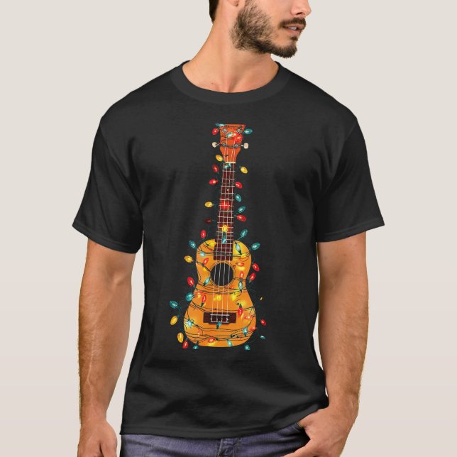 Funny Ukulele Christmas Graphics Lights Lover Play T Shirt (Framsida)