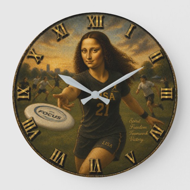 Funny Ultimate Frisbee Mona Lisa Flying Disc Art Stor Klocka (Framsida)