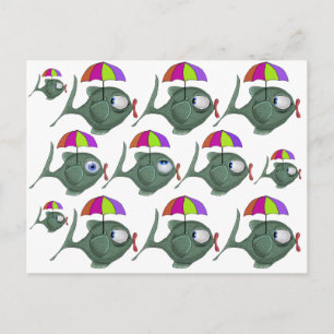Funny Umbrella Fish Postcard Vykort