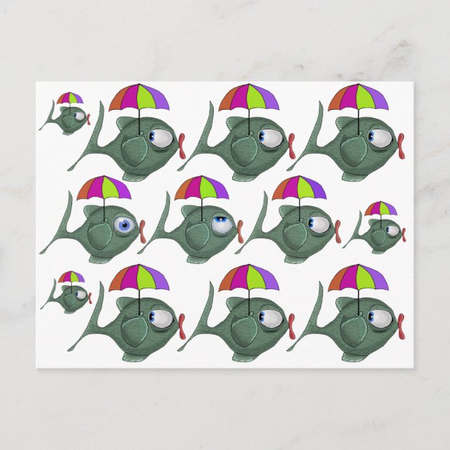 Funny Umbrella Fish Postcard Vykort (Framsida)