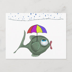 Funny Umbrella Fish Postcard Vykort