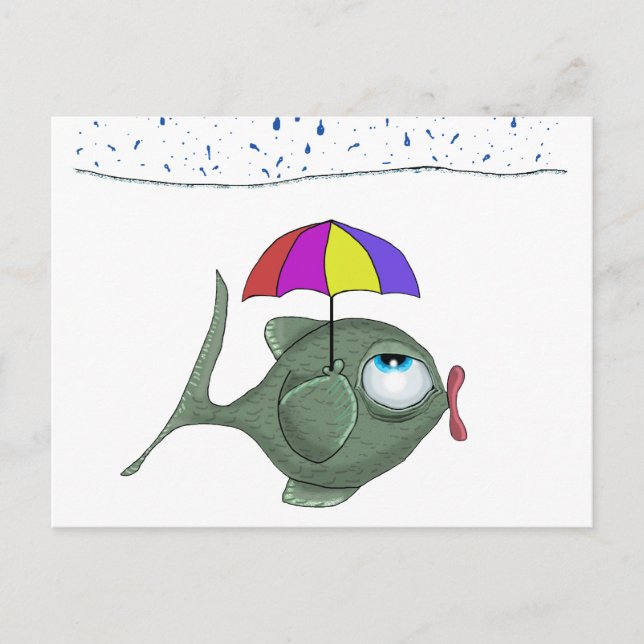 Funny Umbrella Fish Postcard Vykort (Framsida)