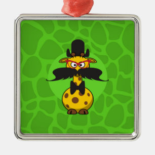 Funny Undercover Giraffe in Mustache Disguise Julgransprydnad Metall