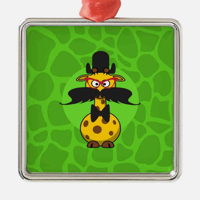 Funny Undercover Giraffe in Mustache Disguise Julgransprydnad Metall (Framsidan)