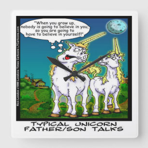 Funny Unicorn Family Bonding Clock Fyrkantig Klocka