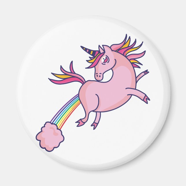 Funny Unicorn Farting Rainbows Tecknad Cute Gag Magnet (Framsidan)