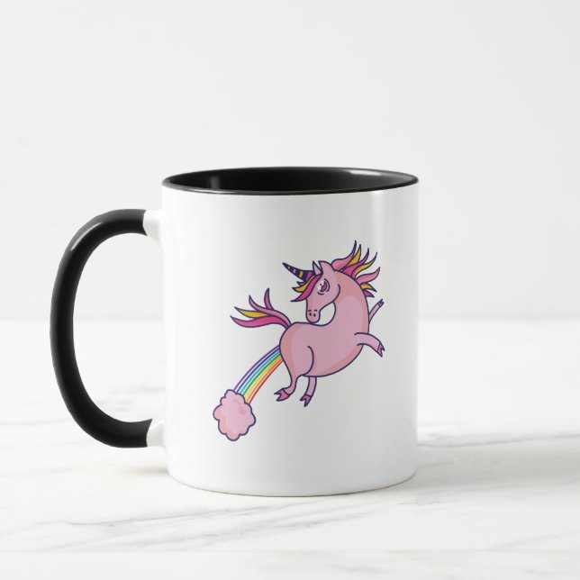Funny Unicorn Farting Rainbows Tecknad Cute Gag Mugg (Vänster)