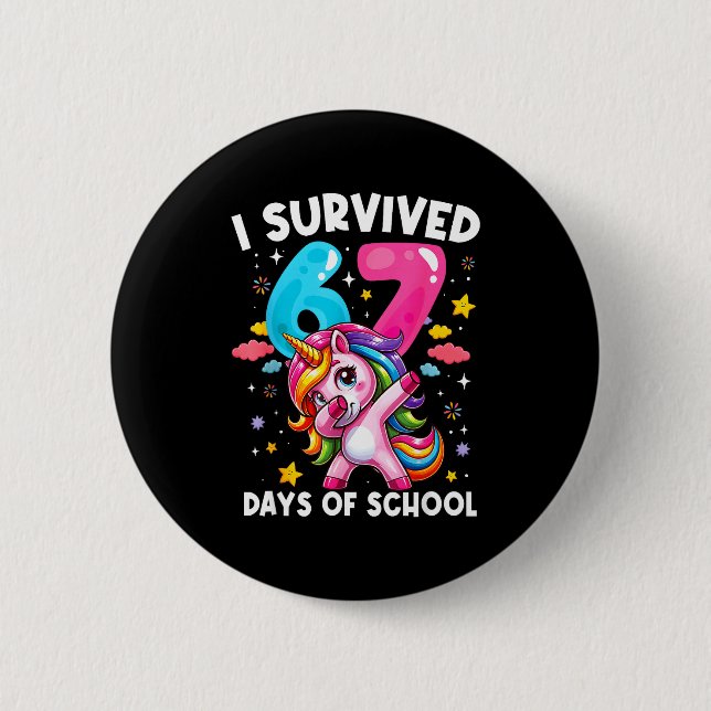 Funny Unicorn I Survived 67 Days Of School Meme Fo Knapp (Framsida)