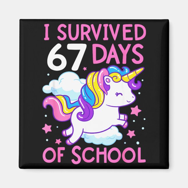 Funny Unicorn I Survived 67 Days Of School Meme Fo Magnet (Framsidan)