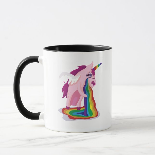 Funny Unicorn Kräkningar Rainbows Novelty Gag Mugg (Vänster)