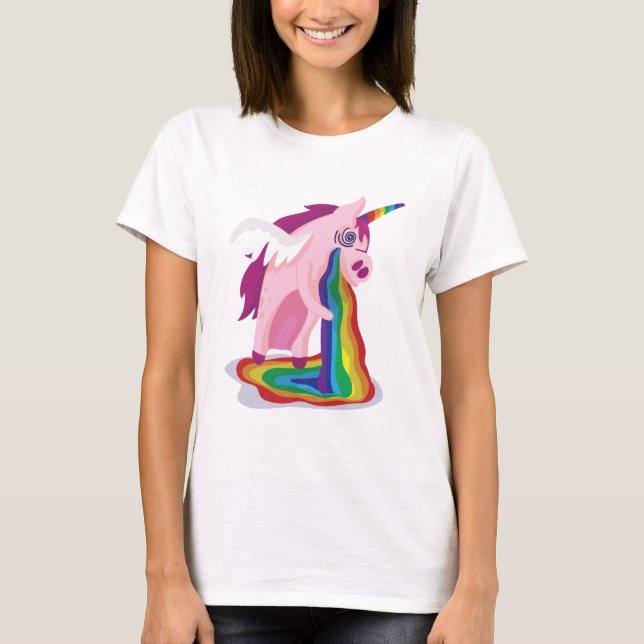 Funny Unicorn Kräkningar Rainbows Novelty Gag T Shirt (Framsida)