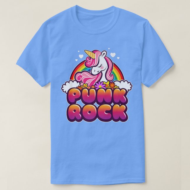 Funny Unicorn och Rainbow Punk Rock musik-festival T Shirt (Design framsida)
