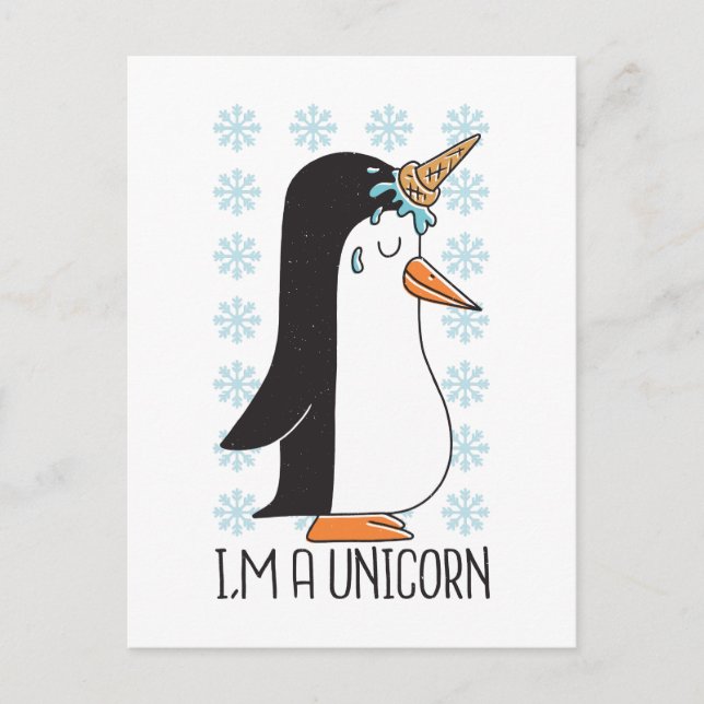 Funny Unicorn Penguin Postcard Vykort (Framsida)