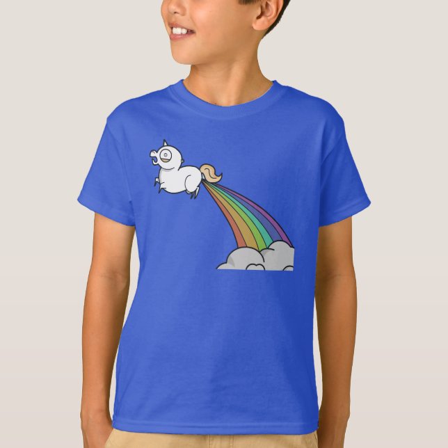 Funny Unicorn Pooping Rainbows T-shirt (Framsida)
