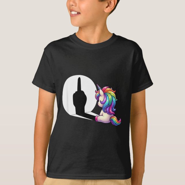 Funny Unicorn With Middle Finger Morning Grouch  T Shirt (Framsida)