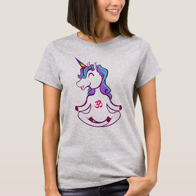 Funny Unicorn Zen Yoga Meditation Lotus Ohm T Shirt (Framsida)