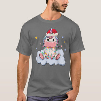 Funny Unicorns jul Ljus Santa Hat Julafton T Shirt