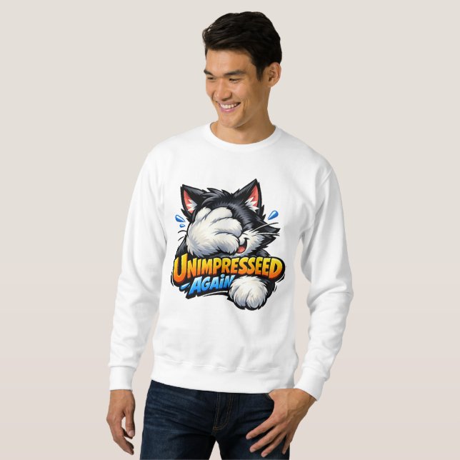 Funny Unimpressed Cat Sweatshirt - Grumpy Meme (Hel framsida)