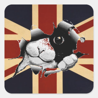 Funny Union Jack British Kattunge Fyrkantigt Klistermärke