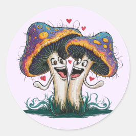 Funny uppsättning av Mushroom-etikett Runt Klistermärke