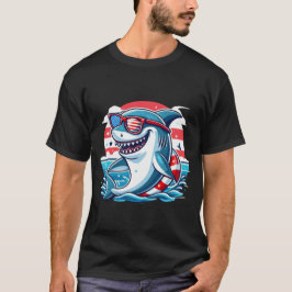 Funny US Flag Sunglasses Cool American Shark Ocean T Shirt