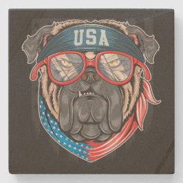 Funny USA Bandana Bulldog i Glass Stenunderlägg