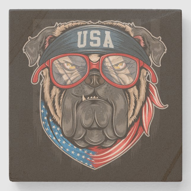 Funny USA Bandana Bulldog i Glass Stenunderlägg (Framsidan)