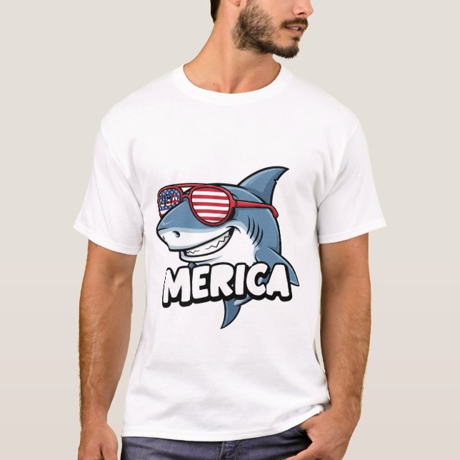 Funny USA Flag Sunglasses Cool American Cute SharK T Shirt (Framsida)
