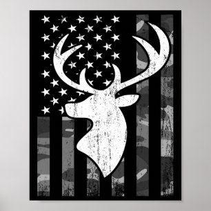 Funny USA flagga Camouflage Whitetail Buck Hjort H Poster