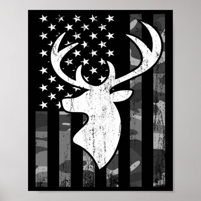Funny USA flagga Camouflage Whitetail Buck Hjort H Poster (Framsidan)