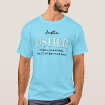 Funny Usher-Anpassadets Bröllopsfest V011 AQUA Tröja<br><div class="desc">Lustigt Usher-Anpassadets Bröllopsfest V11 AQUA BLUE Den här bröllopsfestens t-shirt har en lekfull känsla, som det står i texten: " Jag ska visa dig runt. Då säger jag åt dig att sätta dig." Men du kan naturligtvis vara mer formell och säga att jag är vaktmästare eller spelar ingen roll annan...</div>