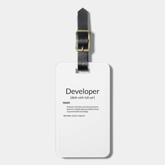 Funny utvecklare Gift Developer Definition Gift Bagagebricka (Vertikal Framsida)