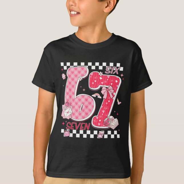 Funny Valentine 67 Six Seven Meme Nk Bow Boy Girl  T Shirt (Framsida)