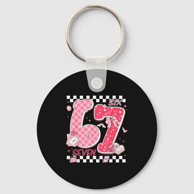 Funny Valentine 67 Six Seven Meme Pink Bow Boy Gir Nyckelring (Framsida)