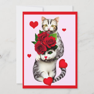 Funny Valentine Cats med Röd ros Julkort