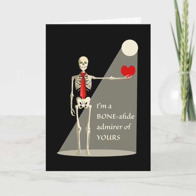 Funny Valentine Day Skeleton, Bone-afide Admirer Kort (Framsida)