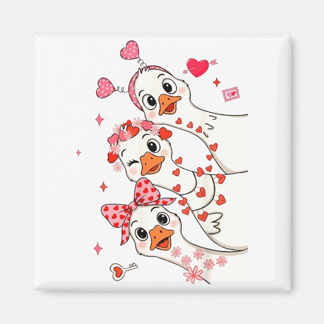 Funny Valentine Goose Nk Coquette Valentines Girls Magnet (Framsidan)