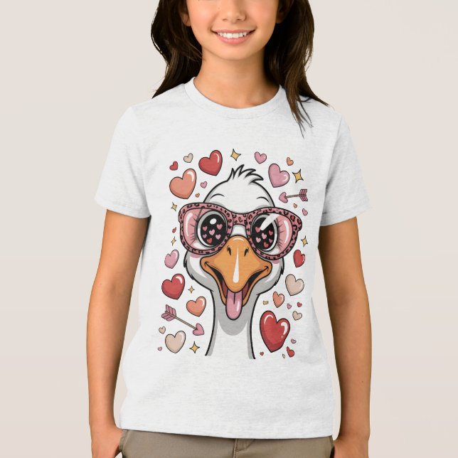 Funny Valentine Goose with Heart Sunglasses & Leop T Shirt (Framsida)