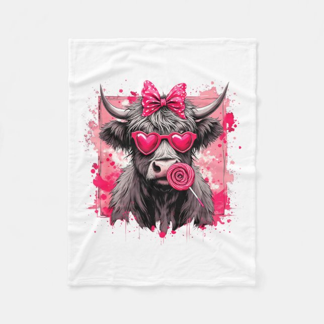 Funny Valentine Highland Cow Lollip Heart Art Nk L Fleecefilt (Framsidan)