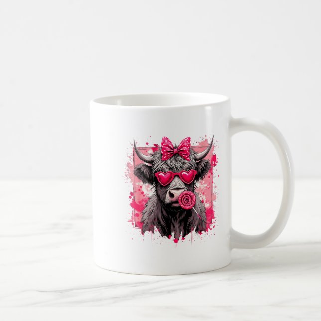 Funny Valentine Highland Cow Lollip Heart Art Nk L Kaffemugg (Höger)
